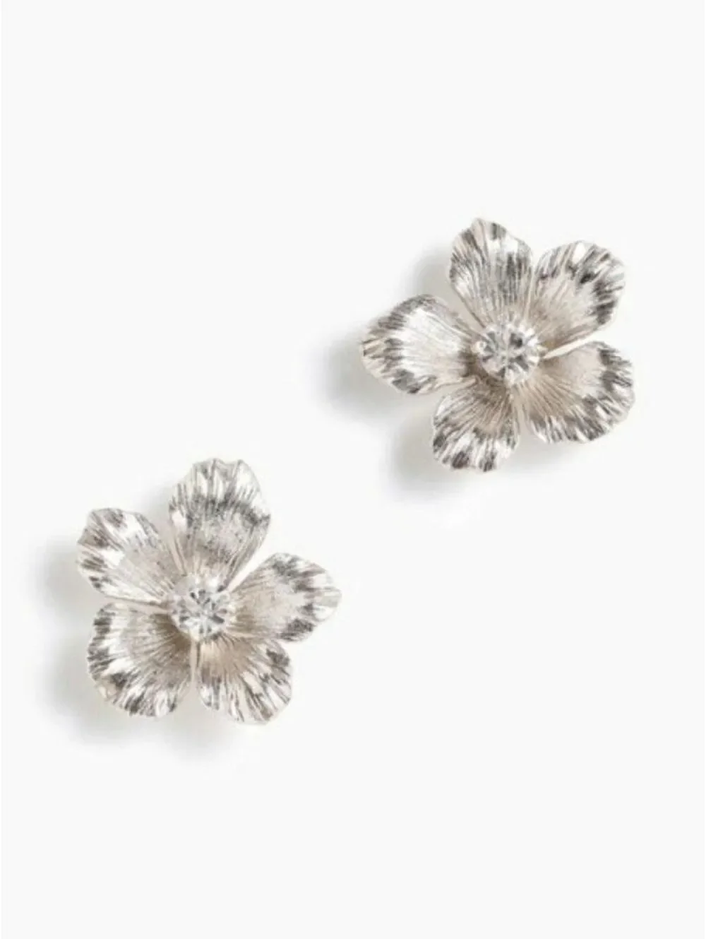 J.Crew Pansy Flower Stud Earrings Silver